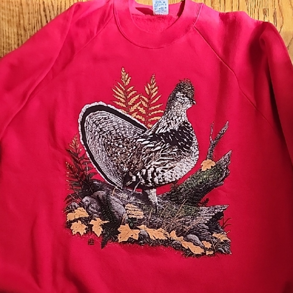 Vintage 1990 Jerzees Red Sweatshirt XXL Ruffed Grouse gamebird Hunting
